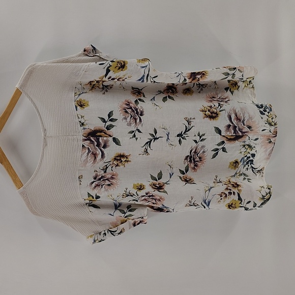 Lungo L'arno Made In Italy Pullover Linen Blouse Size 1X Floral Print Cream - Picture 8 of 8